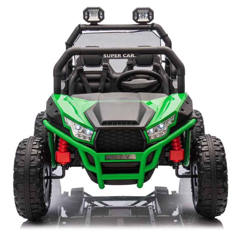 24V Ride On UTV for Kids with Parental Remote, Bluetooth, and LED Lights, 4-Wheel Suspension - Green