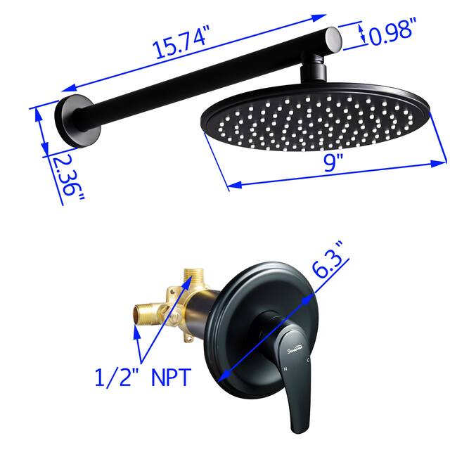 1-Spray Patterns with 3.4 GPM 9 in. Wall Mount Rain Fixed Shower Head - 9"