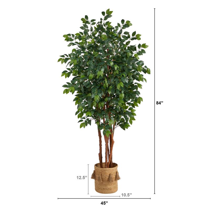 7ft Artificial Tree with Planter - Indoor Faux Tree, Green Leaves, Home Office Decor - 61 Inches and Over