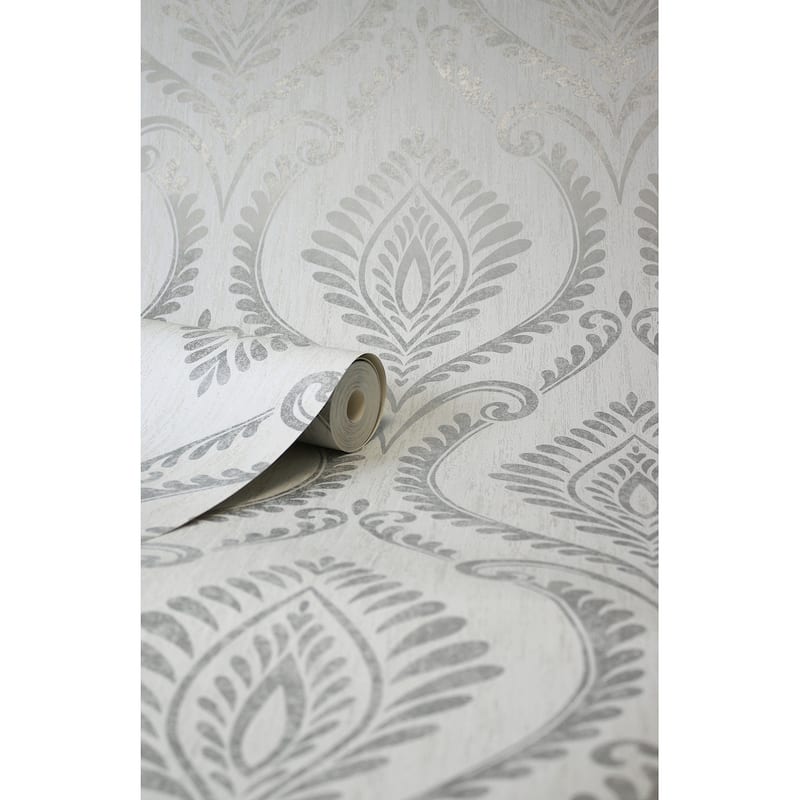 Fine Decor Estelle Grey Damask Wallpaper
