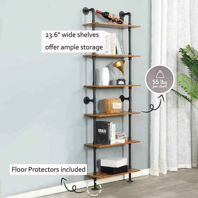 6-Tier Pipe Shelves Ladder Shelf - 9.8"D x 23.6"W x 78.7"H