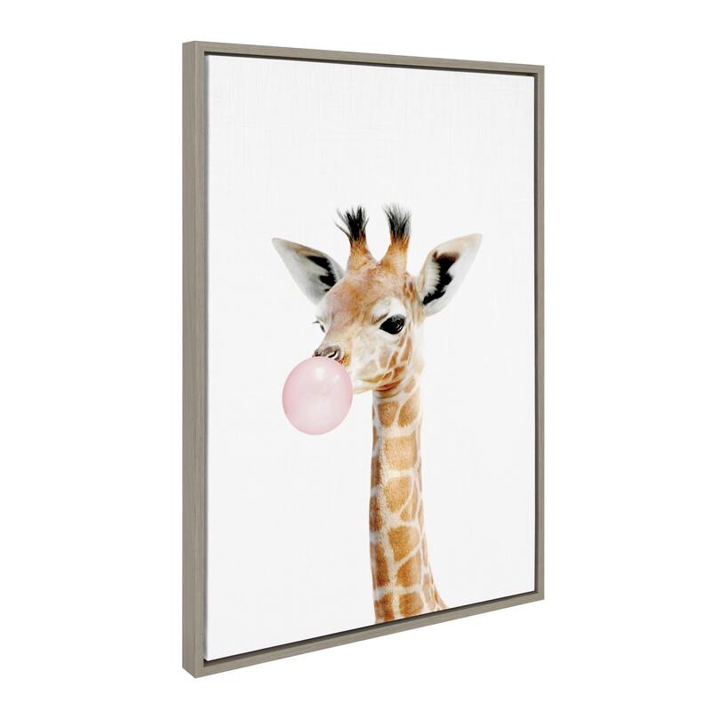 Kate and Laurel Sylvie Gum Giraffe Framed Canvas by Amy Peterson