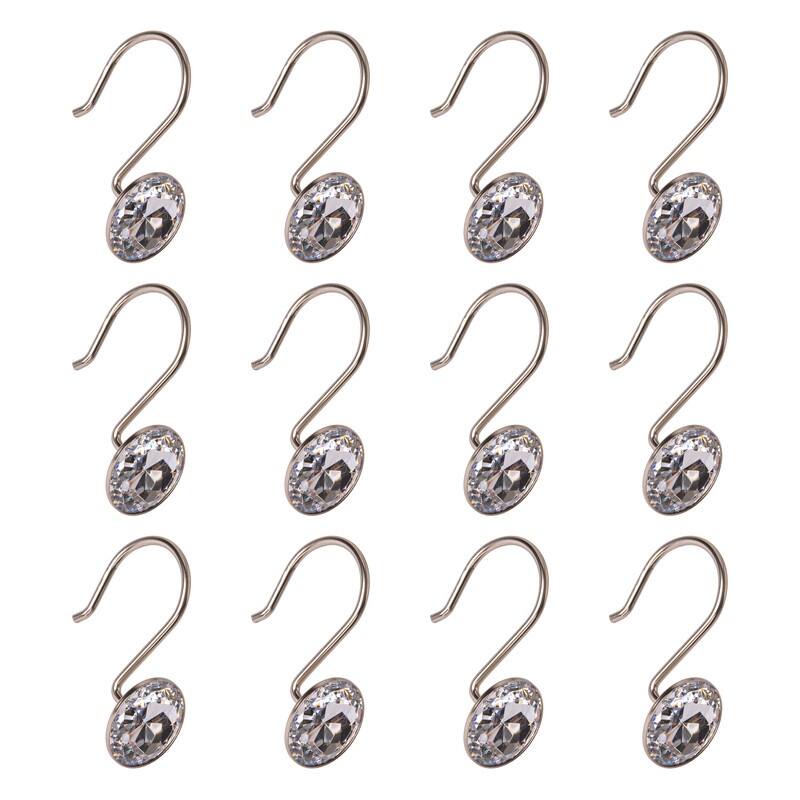 Utopia Alley Shower Curtain Hooks for Bathroom, Rust Resistant Shower Curtain Hooks Rings, Crystal Design, Set of 12