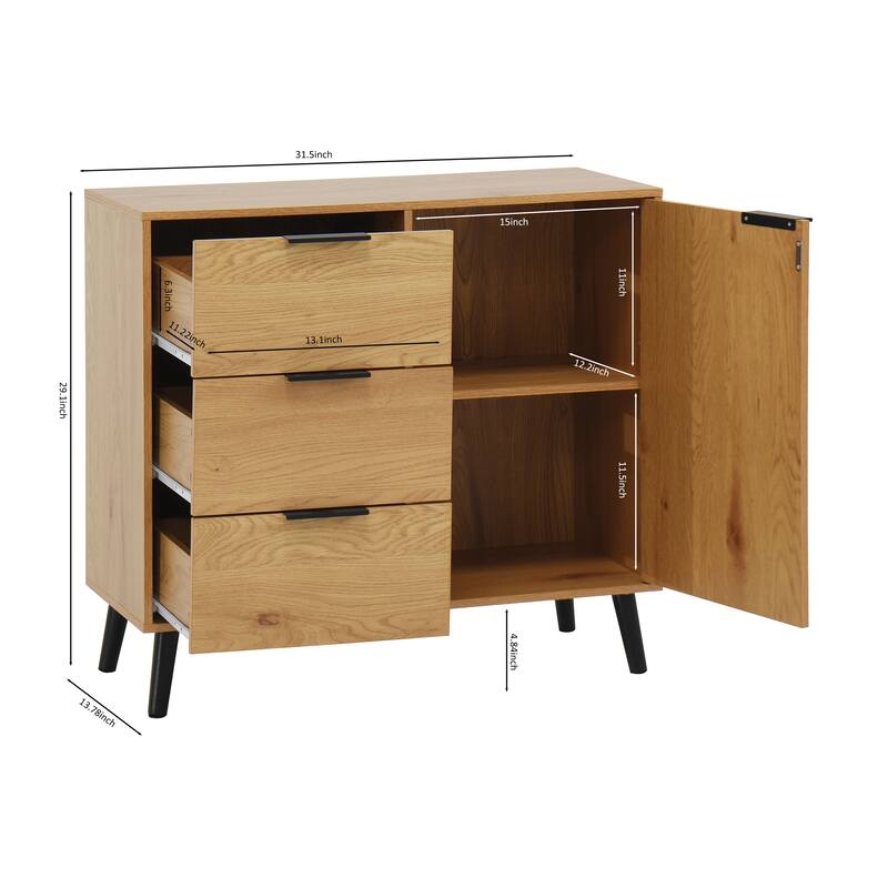 Modern Storage Cabinet with 3 Drawers and Adjustable Shelf for Living Room, Home Office, Entryway