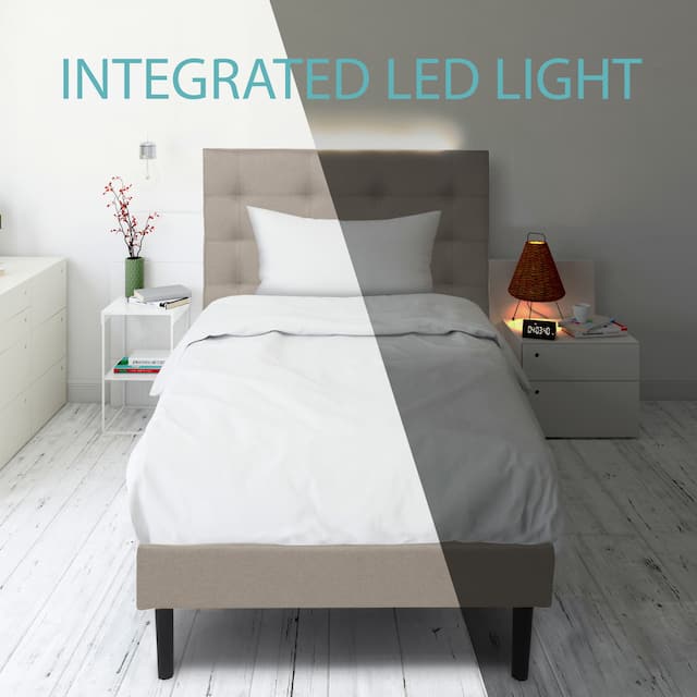 Madison Upholstered LED-lit Platform Bed Frame with USB Power Outlets
