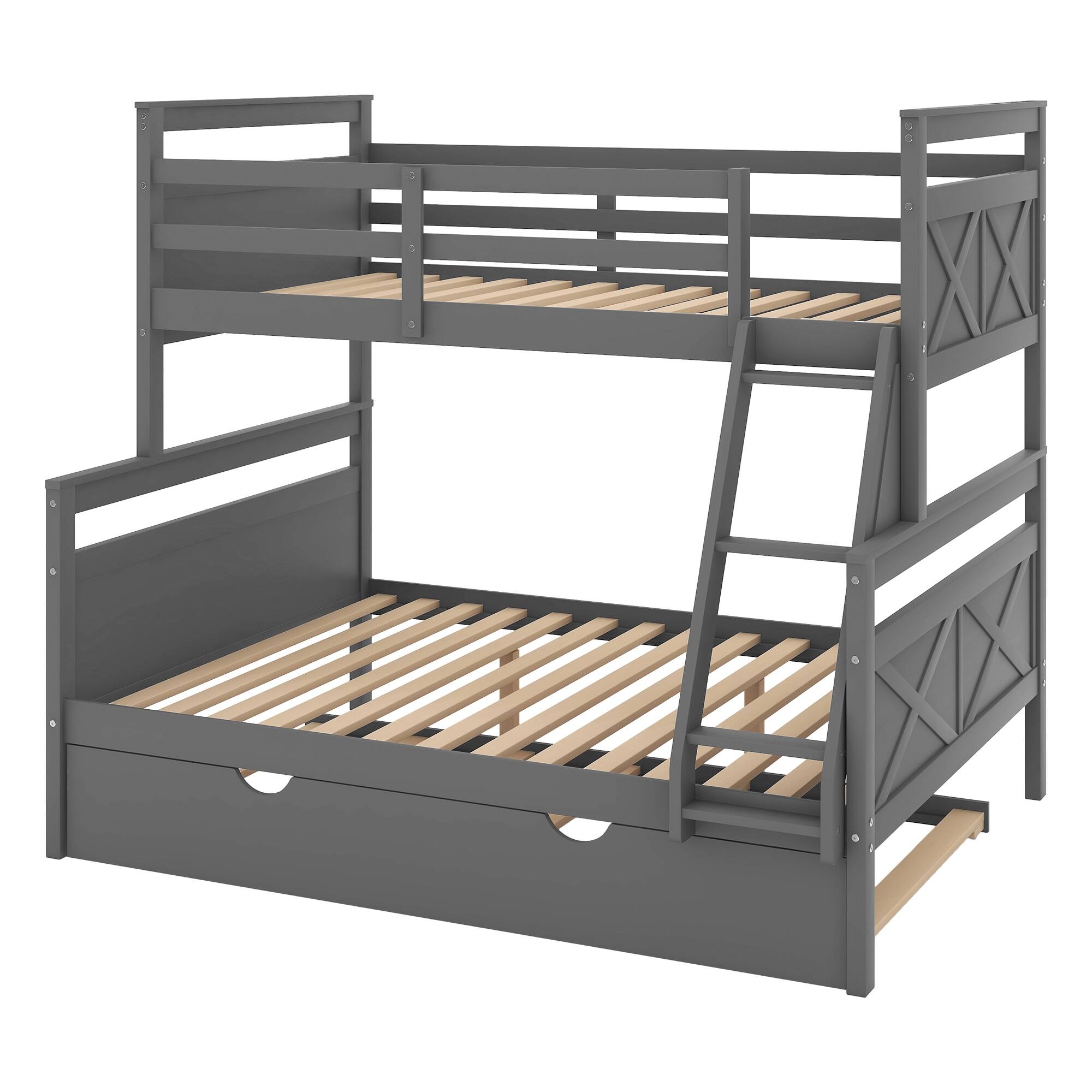 Modern Simple Design Twin over Full Wooden Bunk Bed with Ladder, Twin