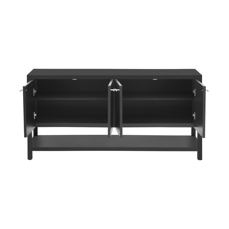 2-Tier Console Sofa Table Accent Table with 4 Doors and Open Storage Shelf Modern Hallway Tables for Living Room