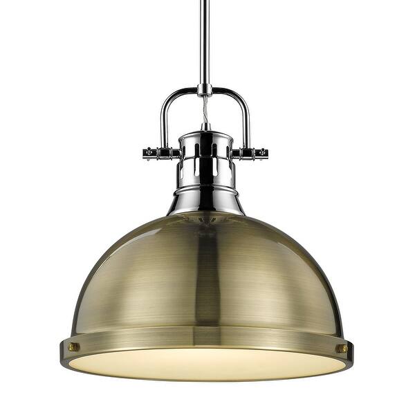 slide 2 of 13, Duncan 1-light Hanging Dome Pendant with Rod Chrome with Aged Brass