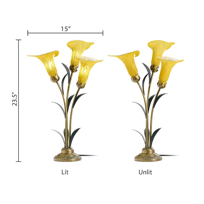 River of Goods Bronze Metal and Glass 3-Shade Calla Lily Table Lamp