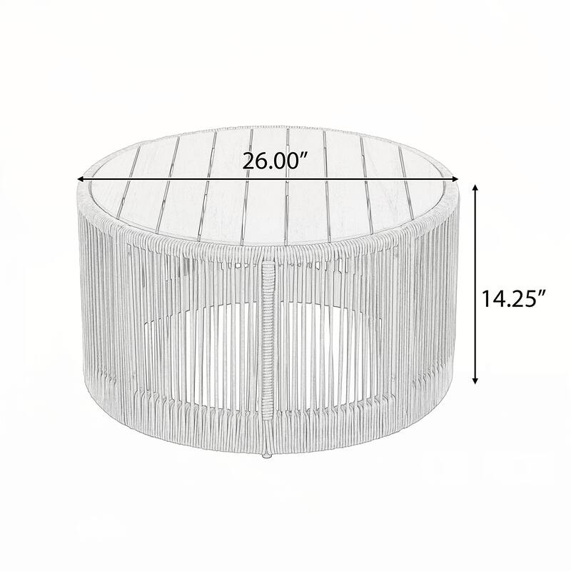 Outdoor Rattan rope and Acacia Wood Coffee Table(Rope Beige, Natural Iron)