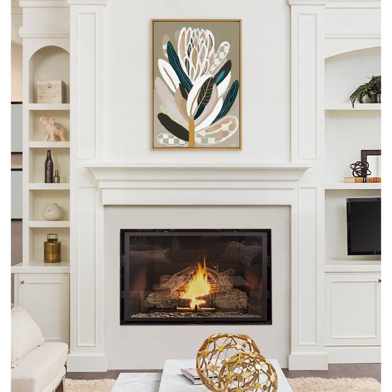 Kate and Laurel Sylvie Sage Protea Framed Canvas by Inkheart Designs