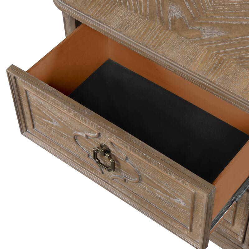 Furniture of America Aveline Modern Rustic Oak Solid Wood 2-Drawer Nightstand With USB Ports (Set of 2)