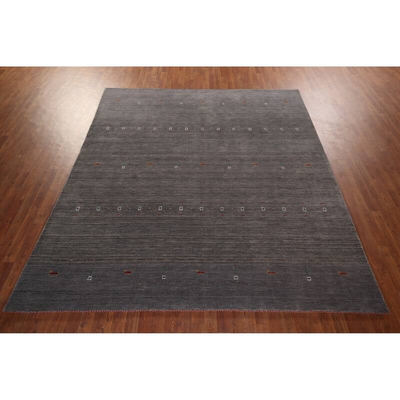 Gray Gabbeh Indian Area Rug Handmade Wool Carpet - 8'1"x 9'6"