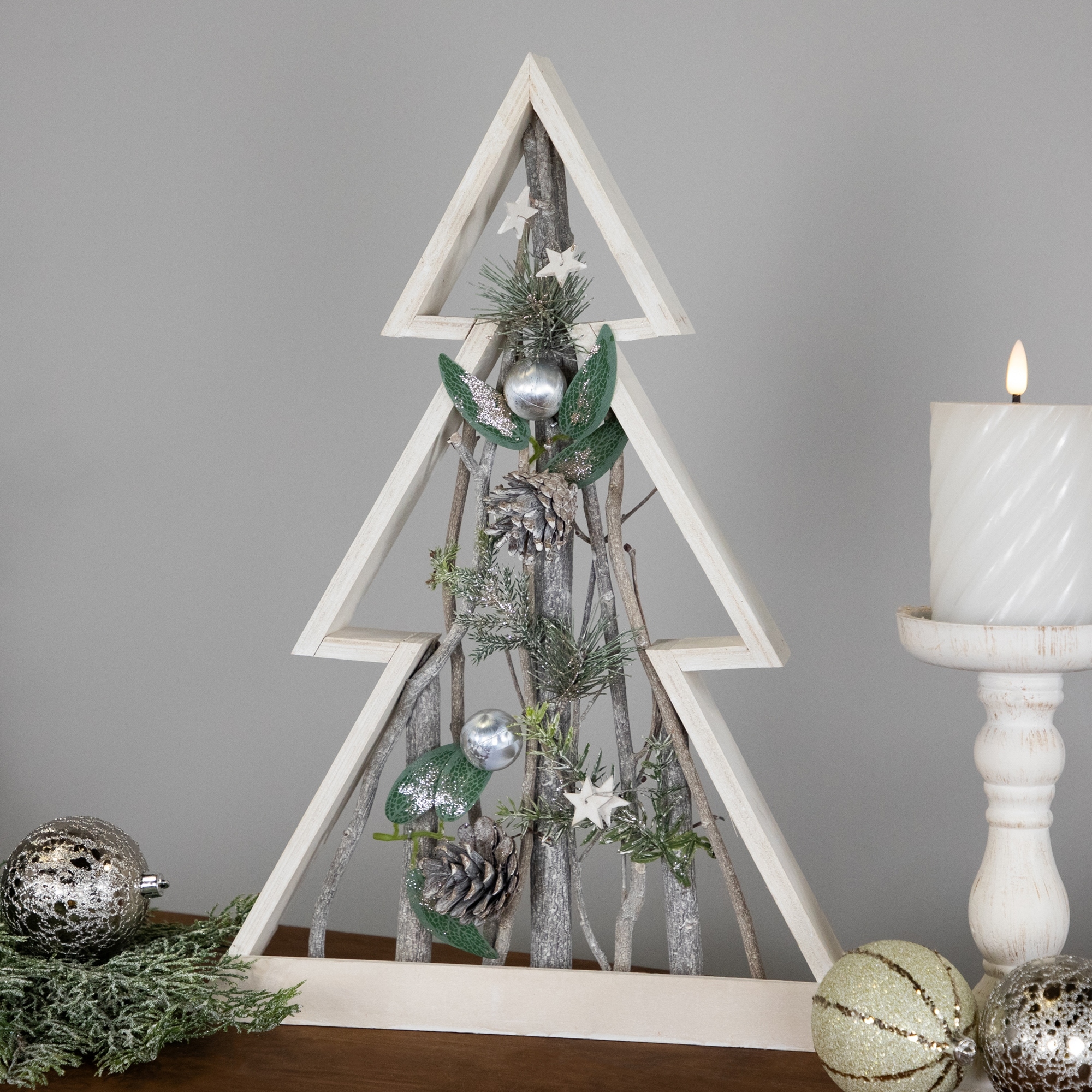 Stars and Pinecones Christmas Tree Tabletop Decoration - 17.5"