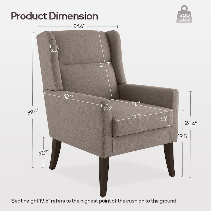 Set of 2 Modern Upholstered Accent Chairs with High Back and Wooden Legs – Grey/Beige/Brown