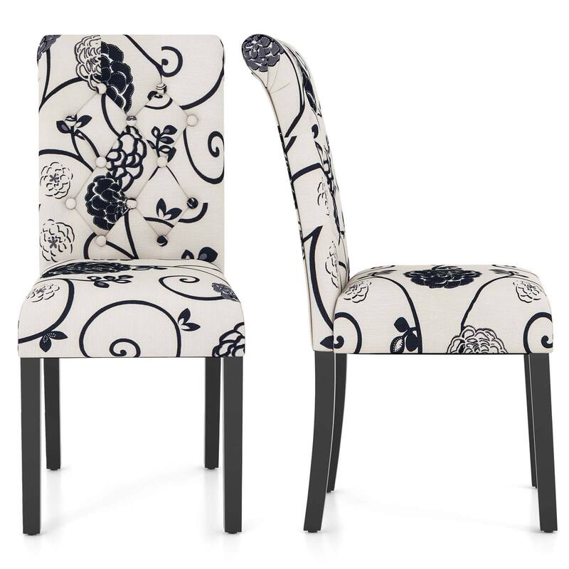 Costway Set of 2 Parsons Upholstered Fabric Chair with Wooden Legs - White&Black