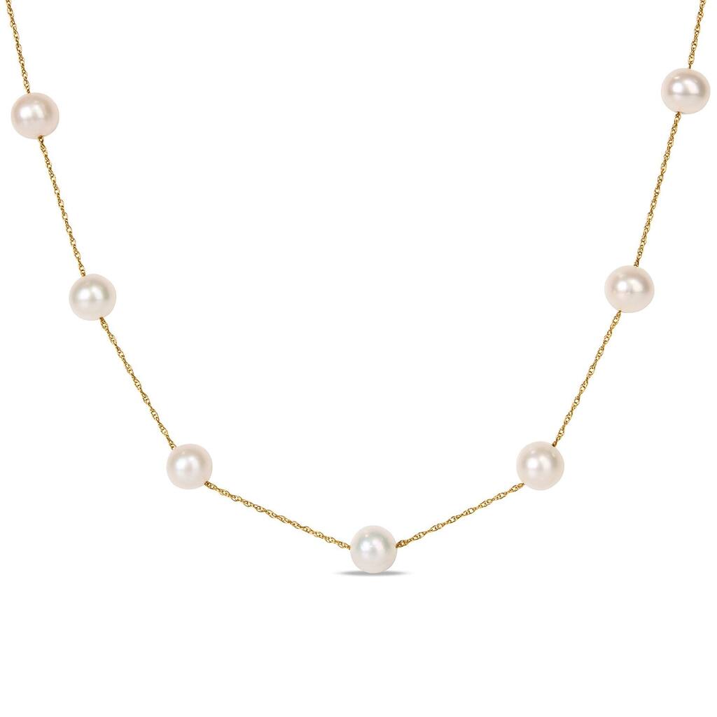 Miadora 7-8mm Cultured FW Pearl Tin-Cup Necklace 10k Yellow Gold - 8.7 mm x 17 inch x 7.6 mm