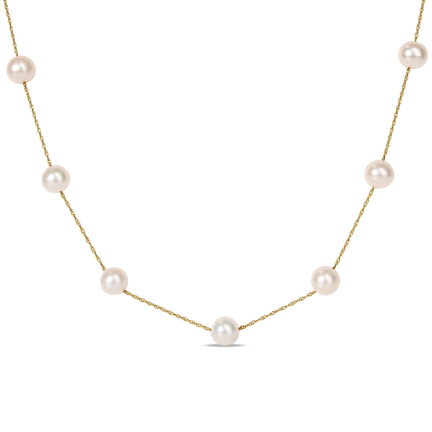 Miadora 7-8mm Cultured FW Pearl Tin-Cup Necklace 10k Yellow Gold - 8.7 mm x 17 inch x 7.6 mm
