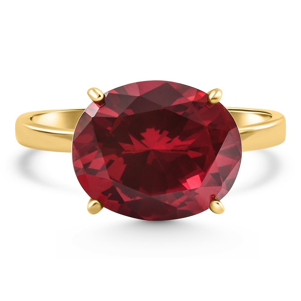 Bliss Diamond Ruby Sidways Solitaire Ring Yellow Gold Lab Grown