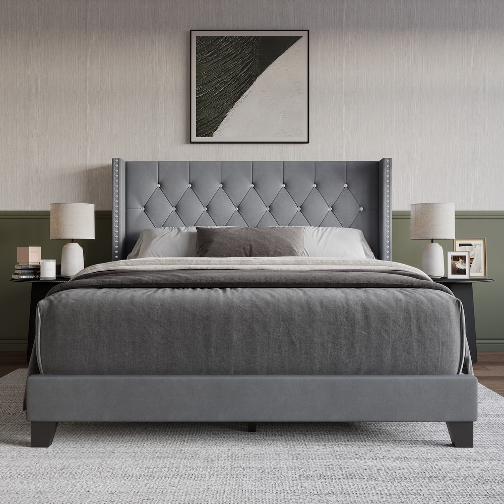 Clayfell Monroe Tufted Upholstered Wingback Panel Bed