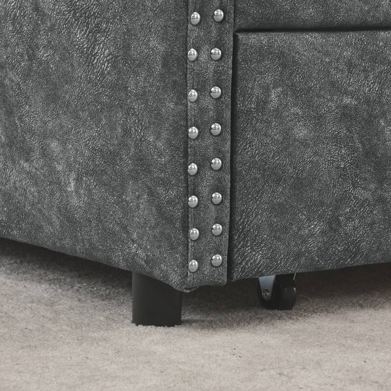Upholstered Queen Daybed with Two Storage Drawers,Queen Size Button Tufted Sofa Bed Daybed