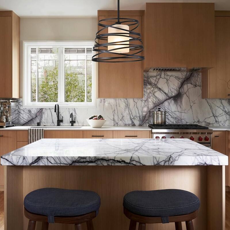 12 Inch hanging light metal cage pendant light glass, metal kitchen island light - N/A