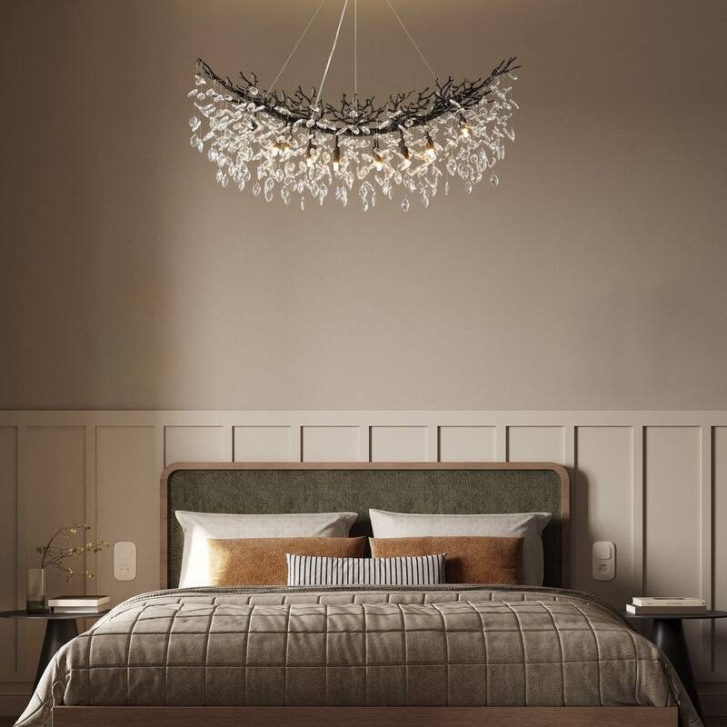 Modern Branch Crystal Linear Chandelier, 1100-1830mm Dining Pendant Light