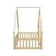 preview thumbnail 18 of 52, Wood House-Shaped Twin Floor House Bed with Fence,Guardrails,Kids and Baby