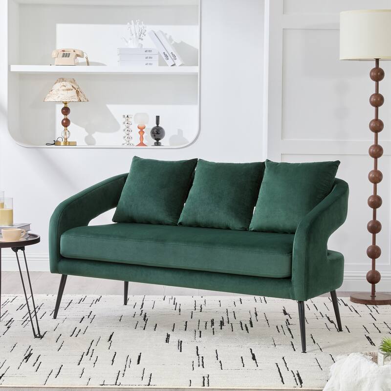 Velvet Loveseat Sofa Accent Loveseat with Removable Cushion, Padded Seat Sofa Couch with Round Armrests