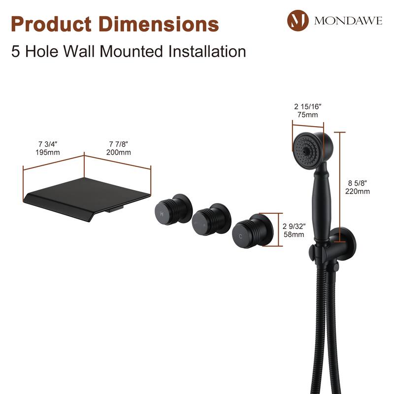 3-Handle Waterfall Wide-Spray High Pressure Tub and Shower Faucet