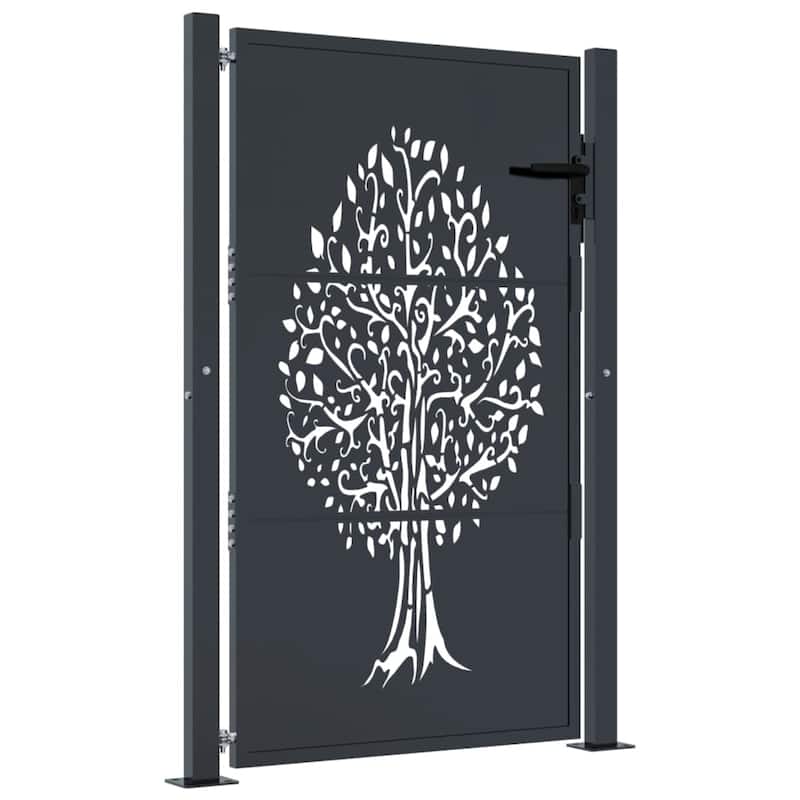 vidaXL Garden Gate Decorative Door Outdoor Fence Anthracite Steel Tree Design - 41.3 x 51.2"