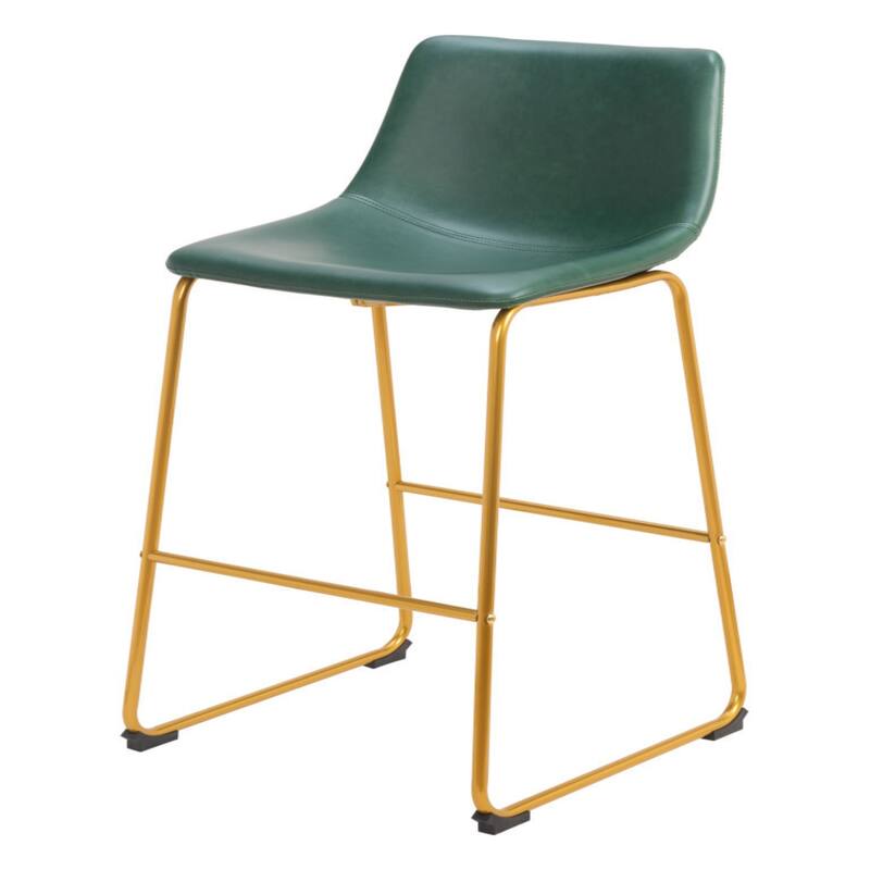 Green Faux Leather Bar Stools Set of 2 Gold Powder-Coated Frame 28.5" High Seating for Home Bar - 39.4”H x 19.7”W x 21.3”D