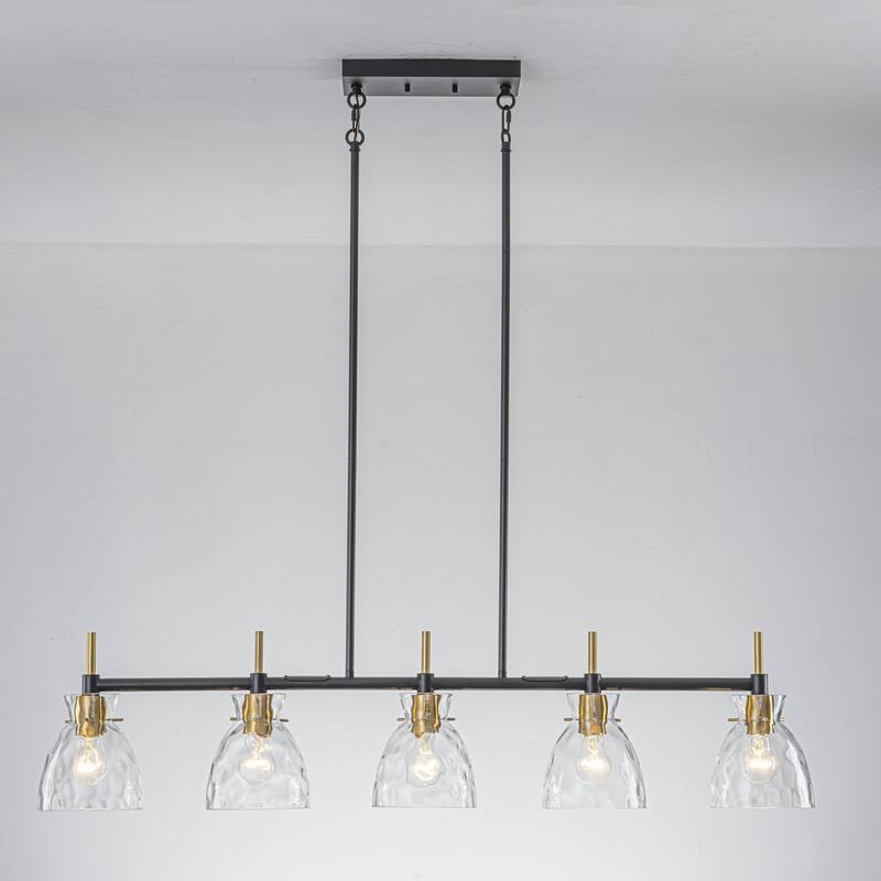 5-Light Modern Linear Clear Glass Kitchen island Pendant Light for Dining Room - 5 Light