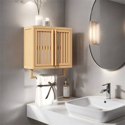 Bathroom Cabinet Wall Mounted Bamboo Toilet Storage Box 