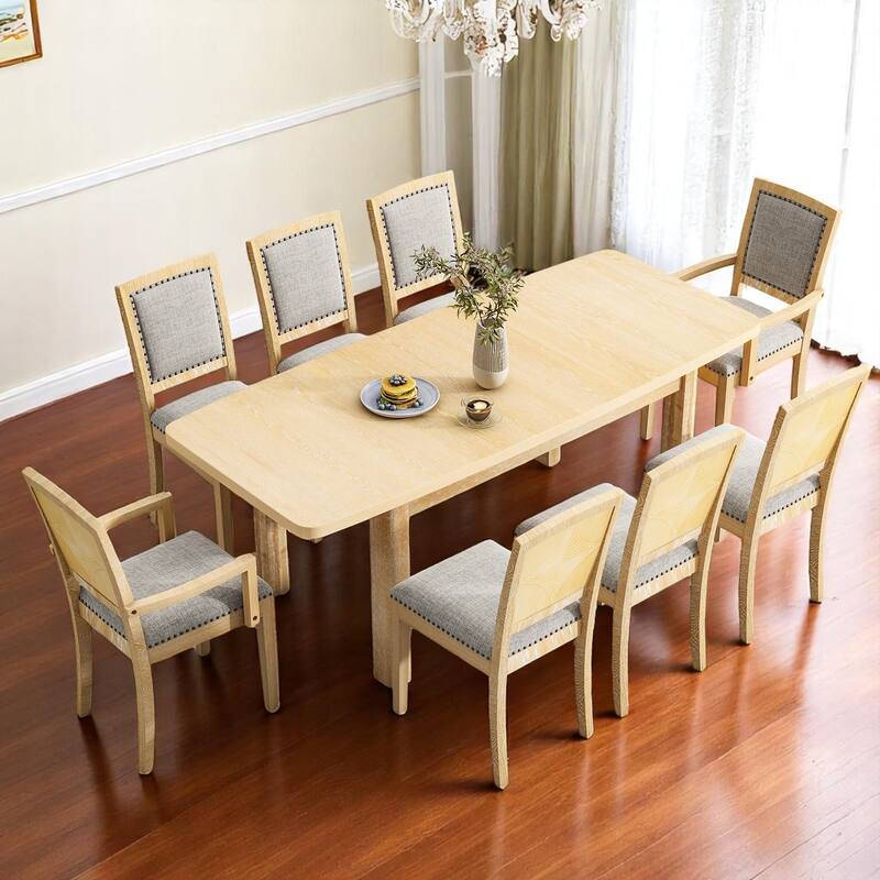 84" Extendable 9-Piece Dining Table Set with 24" Removable Leaf, 6 Upholstered Armless Chairs and 2 Arm Chairs for Dining Room