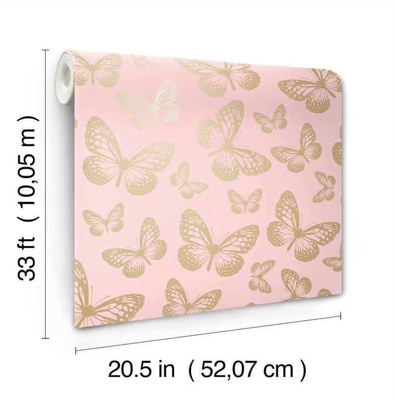 Advantage Metallic Butterflies Pink Whimsical Wallpaper