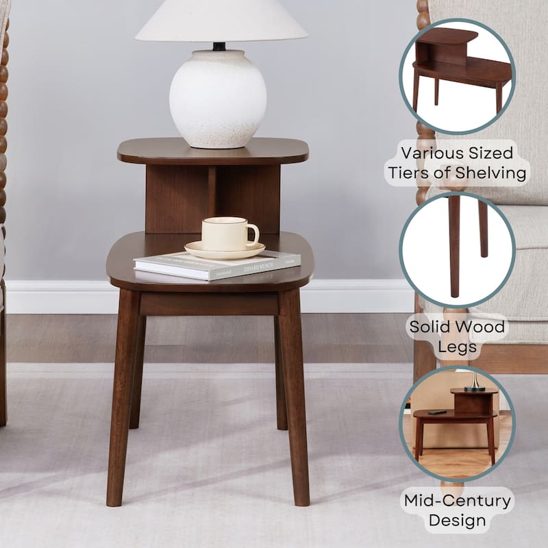 End Table with Two Tiered Shelving for Sofa Side Storage, Stylish Accent Side Table for Storage - 28