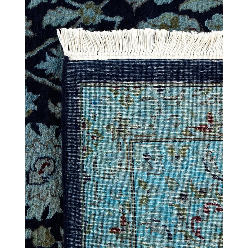 Overton Hand Knotted Wool Vintage Inspired Modern Contemporary Overdyed Blue Square Area Rug - 6' 2" x 6' 2"