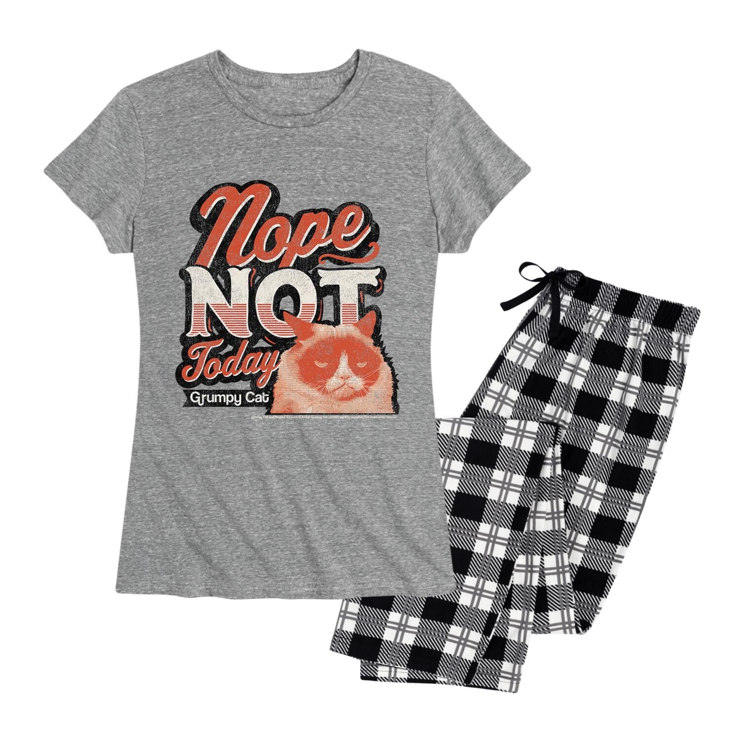 Shop Grumpy Cat Nope Not Today Women S Pajama Set Black Plaid