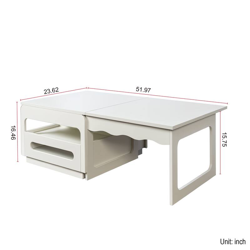 Roomfitters 3-in-1 Convertible Coffee Table with Lift-Top Storage, Multifunctional Expandable Center Table, White