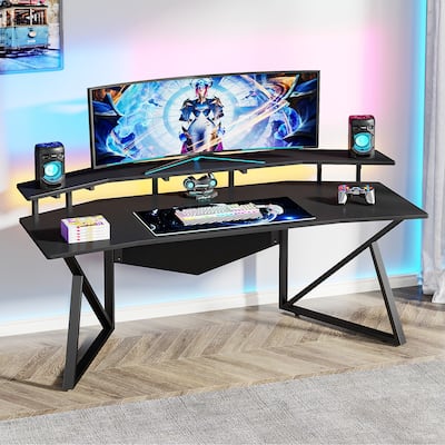 Large Computer Desk with Hutch, 70.9 Inch Home Office Desk with Monitor Stand