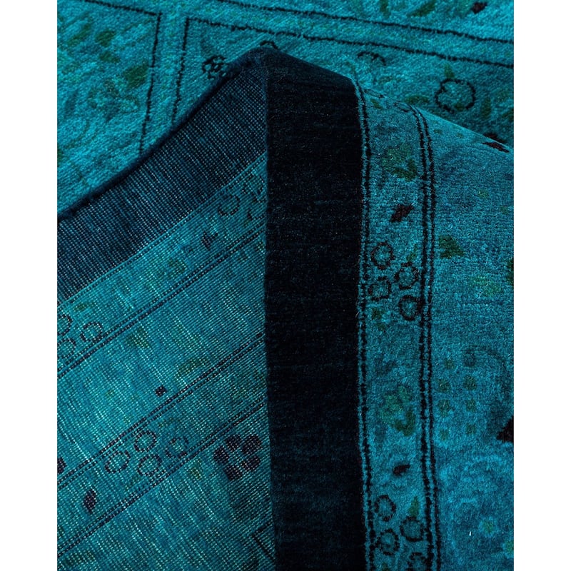 Overton Hand Knotted Wool Vintage Inspired Modern Contemporary Overdyed Blue Area Rug - 12' 2" x 18' 6"