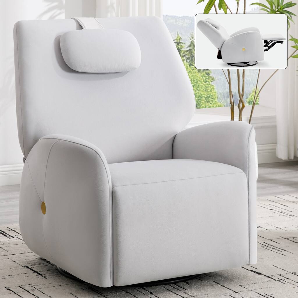 Beige Swivel Glider Recliner, Headrest, USB & Type-C Ports, Footrest