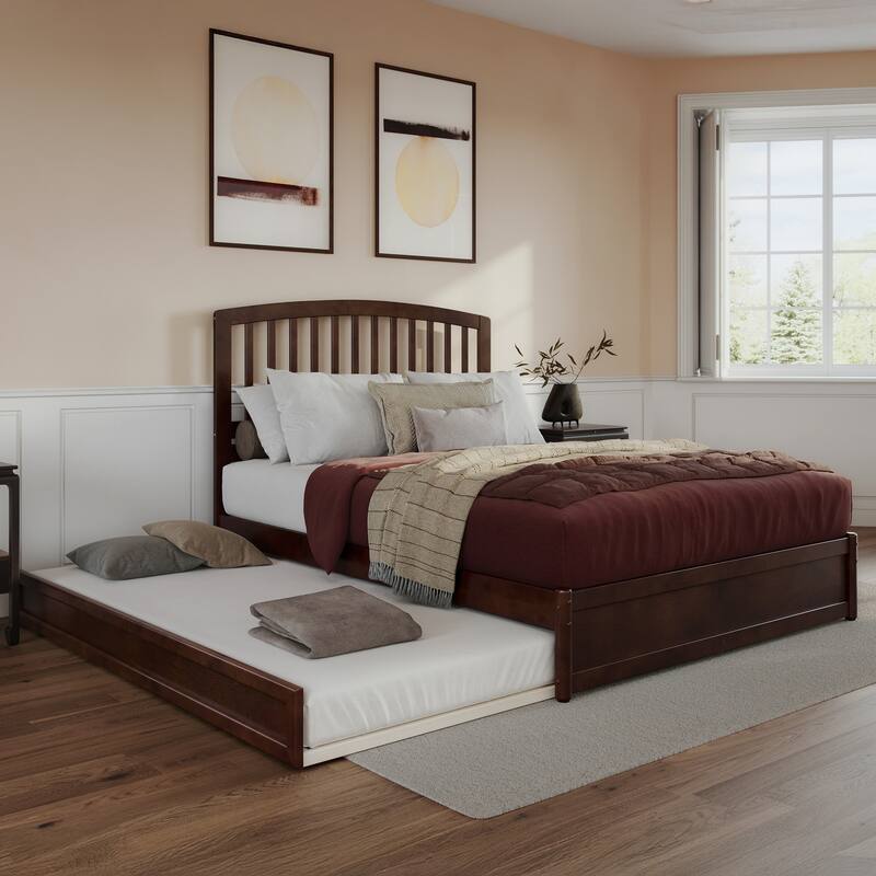 Lucia Platform Bed with Panel Footboard and Twin XL Trundle - Walnut - Queen