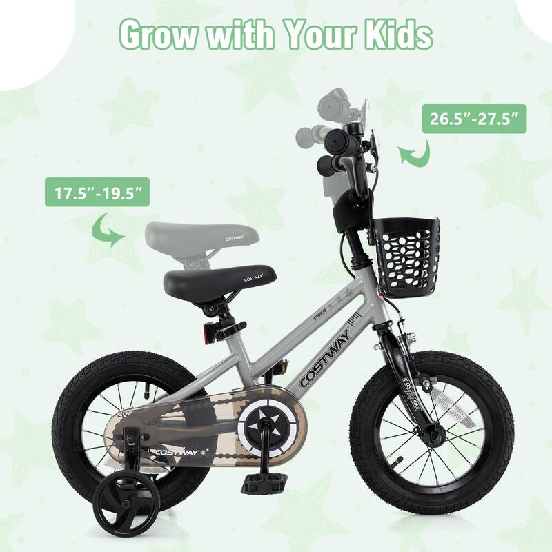 Costway 12"/14"/16"/18" Kid’s Bike with Training Wheels Adjustable - See Details