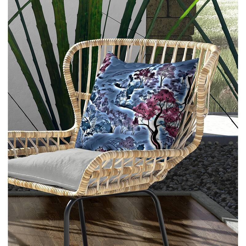 Leaf Magic Stories Indoor/Outdoor Reversible Throw Pillow Blue and Purple