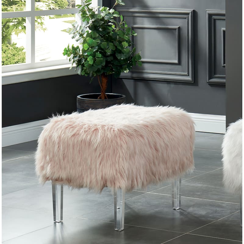 Andral Contemporary Faux Fur Acrylic Ottoman by Silver Orchid - Pink