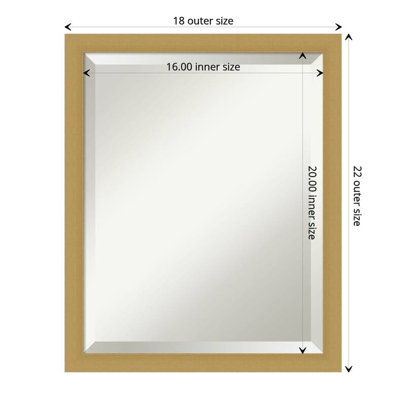 Beveled Bathroom Wall Mirror - Grace Brushed Narrow Frame - Outer Size: 18 x 22 in - Grace Brushed Gold Narrow
