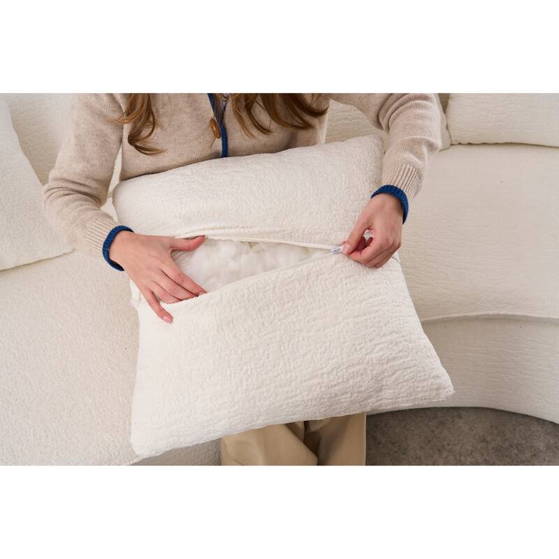 U-Shaped Modular Sectional Sofa with Ottoman, Woodgrain Chenille Deep Seat Boneless Couch, Compression Sofa with Pillows