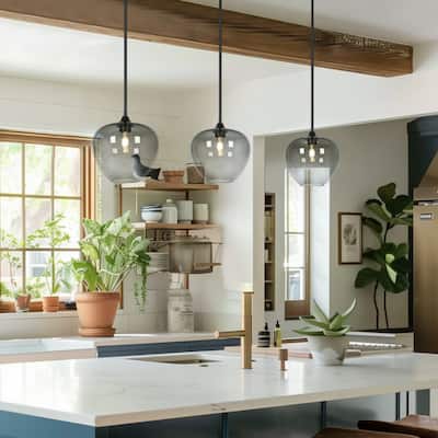 Modern Industrial 1-Light Smoked-Grey Glass Kitchen Island Light Fixture for Dining Room - 11.2 " × 11.4 "